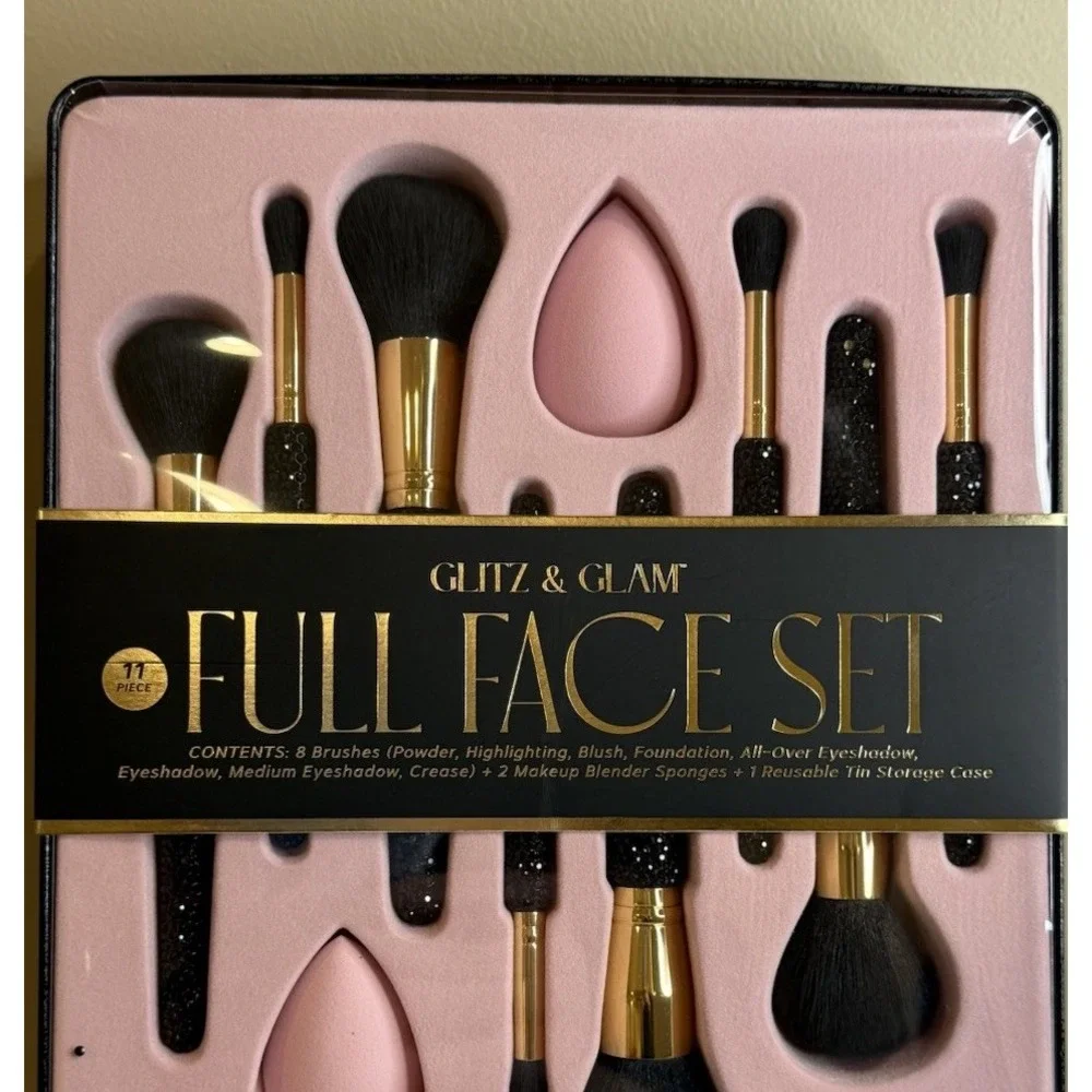 Rare TikTok Glitz and Glam 11 Piece Full Face Set Rhinestone Makeup Brush  Black